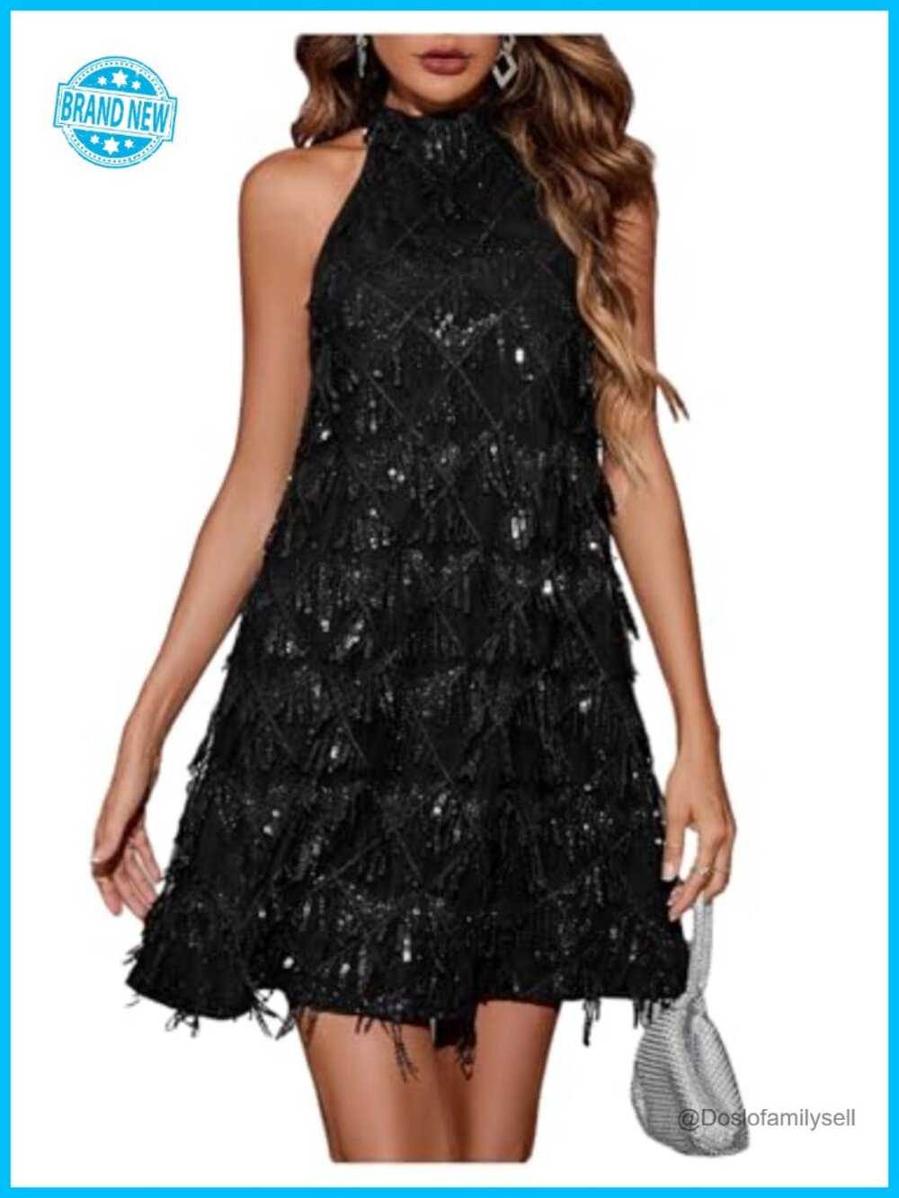 Sequin Sparkly Halter Mini Dress Sleeveless Keyhole Back Party